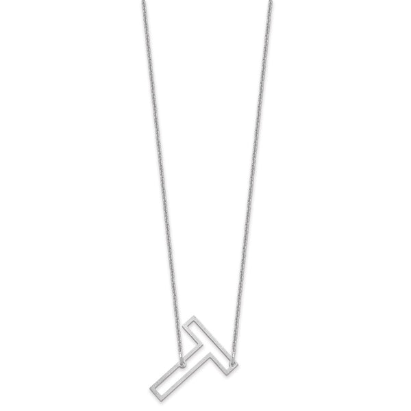 14k White Gold Sideways Cut Out Initial T Necklace