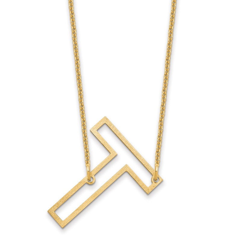 10k Yellow Gold Sideways Cut Out Initial T Necklace