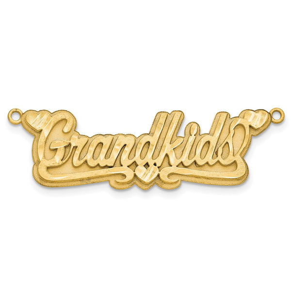 14k Yellow Gold 3D Satin Diamond-cut Hearts Name Plate