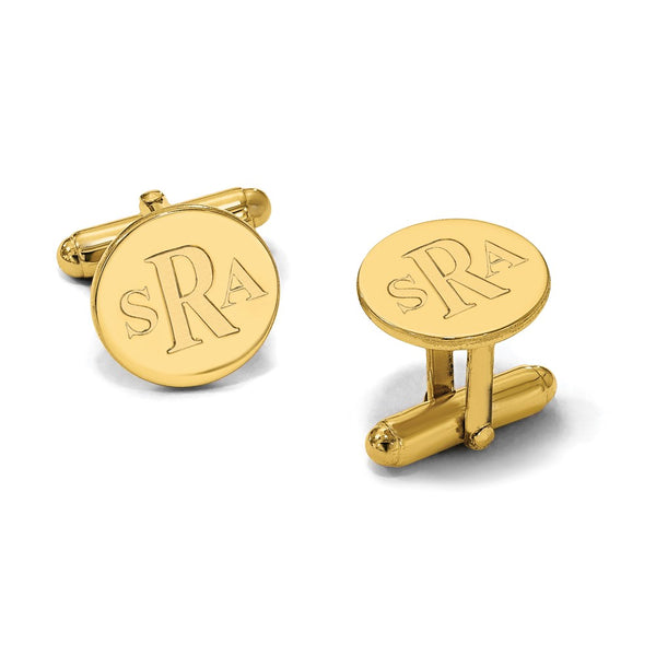 SS/Gold-plated Recessed Letter Monogram Round Cuff Link