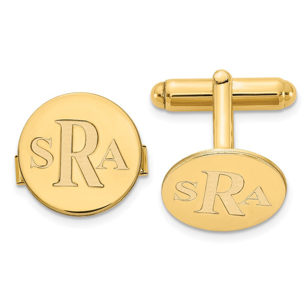 SS/Gold-plated Recessed Letter Monogram Round Cuff Link