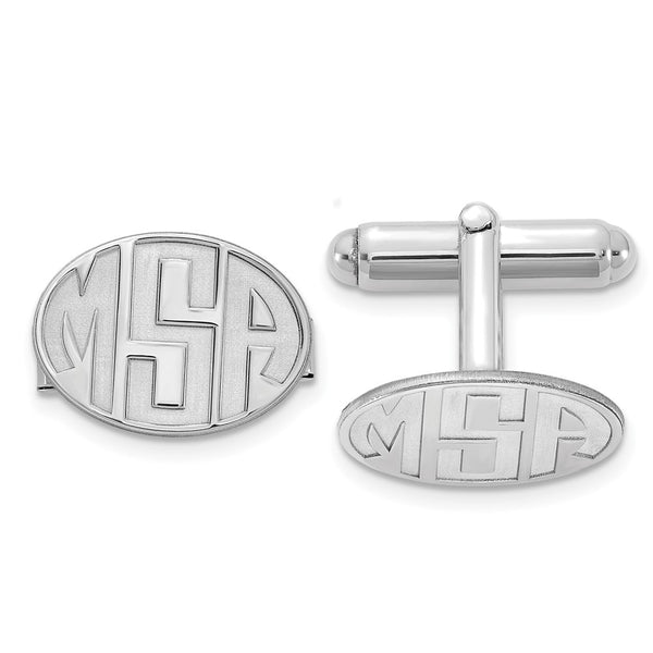 SS/Rhod-plated Recessed Letter Oval Monogram Cuff Link