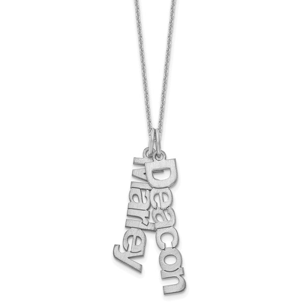 14k White Gold Brushed 2 Name Charm Necklace