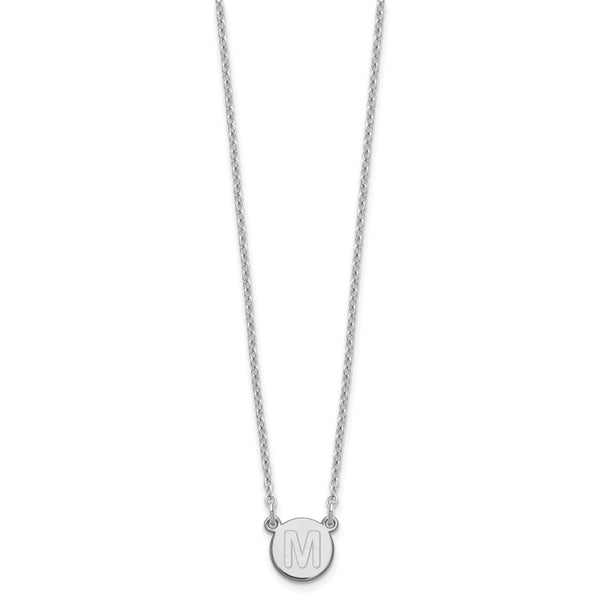 Sterling Silver Rhodium-plated Tiny Circle Block Letter M Initial Necklace