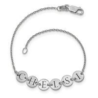 Sterling Silver/Rhodium-plated Epoxy Letter Disc Bracelet