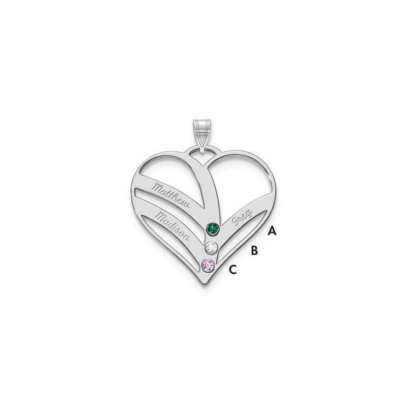 14KW 3-Name w/Birthstones w/18k Rhod-plated Bezel Cut Out Heart Pendant