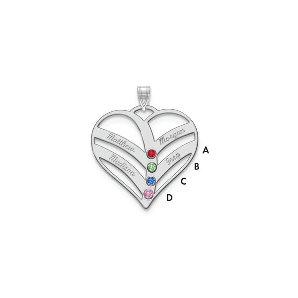 10KW 4-Name w/Birthstones w/14k Bezel Cut Out Heart Pendant