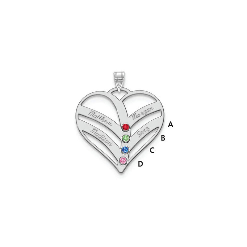10KW 4-Name w/Birthstones w/14k Bezel Cut Out Heart Pendant