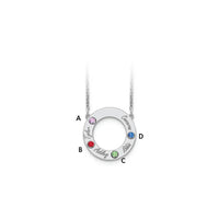 14KW 4 Name & Birthstone w/ 14k Rhodium Plated Bezel Circle Necklace
