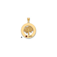 10KY Family Tree in Circle 1 Name and Birthstone w/ 14k Bezel Pendant