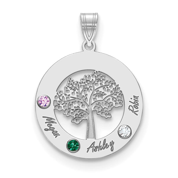 10KW Family Tree in Circle 3 Names and Birthstones w/ 14k Bezel Pendant