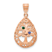 10K Rose Gold 2 Birthstone Tree of Life Tear Drop Pendant
