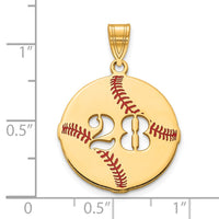 14k Yellow Gold Epoxy Baseball with Cut-out Number Pendant