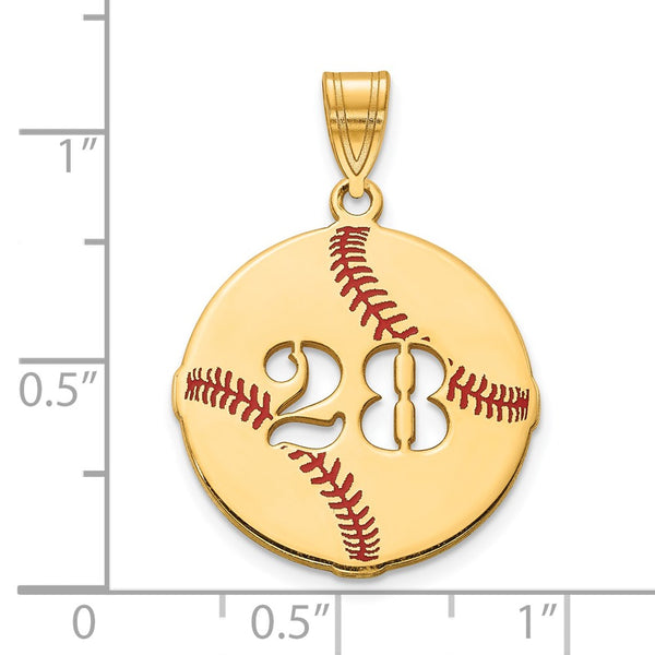 14k Yellow Gold Epoxy Baseball with Cut-out Number Pendant
