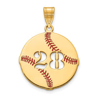 14k Yellow Gold Epoxy Baseball with Cut-out Number Pendant