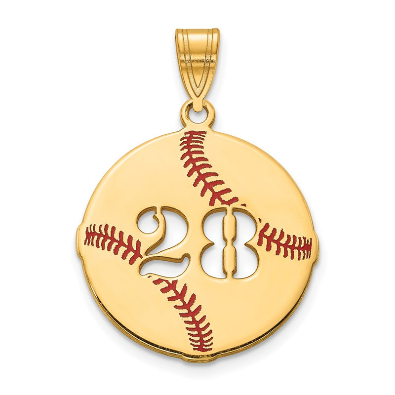 14k Yellow Gold Epoxy Baseball with Cut-out Number Pendant