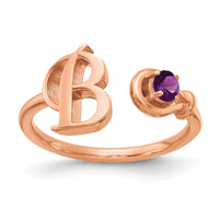 10k Rose Gold Initial B with Birthstone Ring