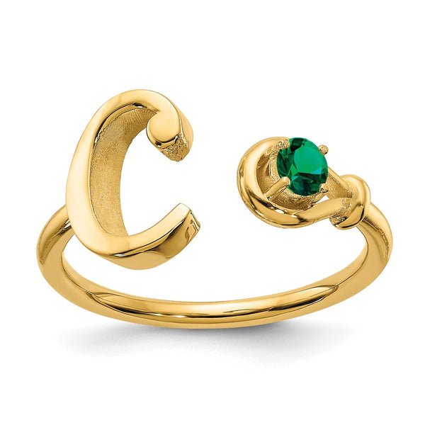 14KY Letter C with Birthstone Ring