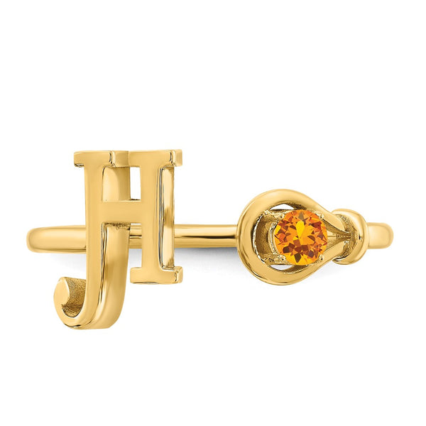 14KY Letter H with Birthstone Ring