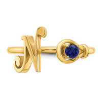 14KY Letter N with Birthstone Ring