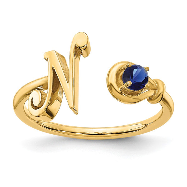 14KY Letter N with Birthstone Ring