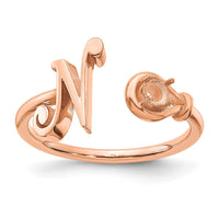 10K Rose Gold Letter N with Birthstone Ring