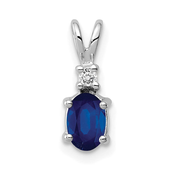 14k White Gold 6x4mm Oval Sapphire VS Diamond pendant