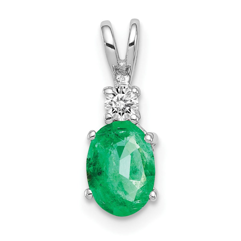 14k White Gold 7x5mm Oval Emerald A Diamond pendant