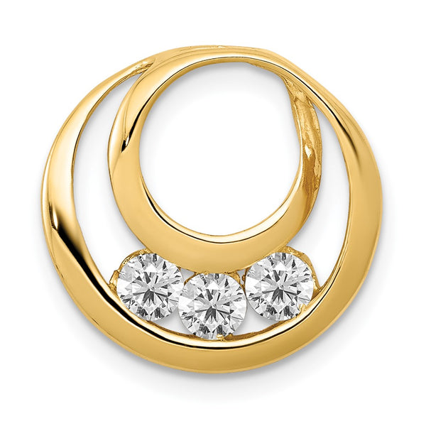 14k AA 3.2mm Diamond Three Stone Circles Chain Slide