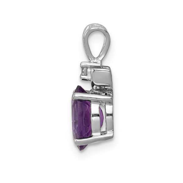 14k White Gold 8x6mm Oval Amethyst AAA Diamond Pendant
