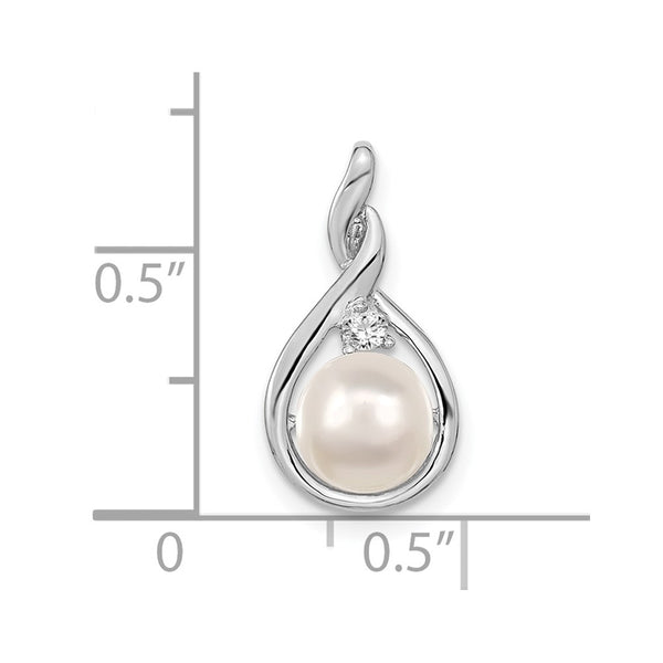 14k White Gold 7-8mm Whtie Round FW Cultured Pearl VS Diamond Pendant