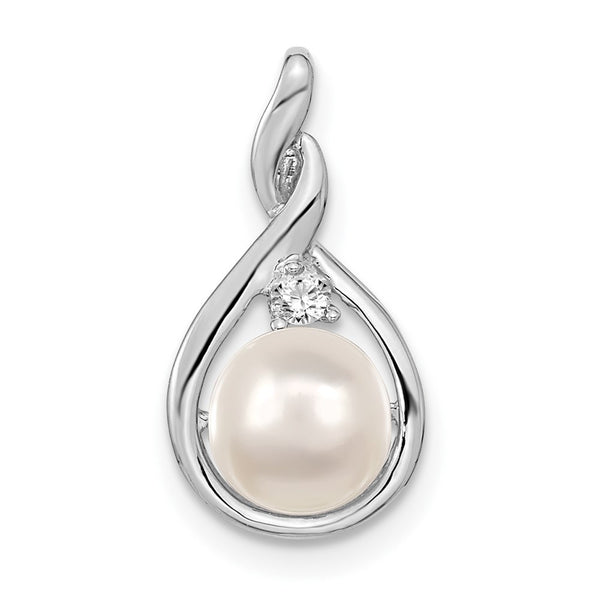 14k White Gold 7-8mm Whtie Round FW Cultured Pearl VS Diamond Pendant