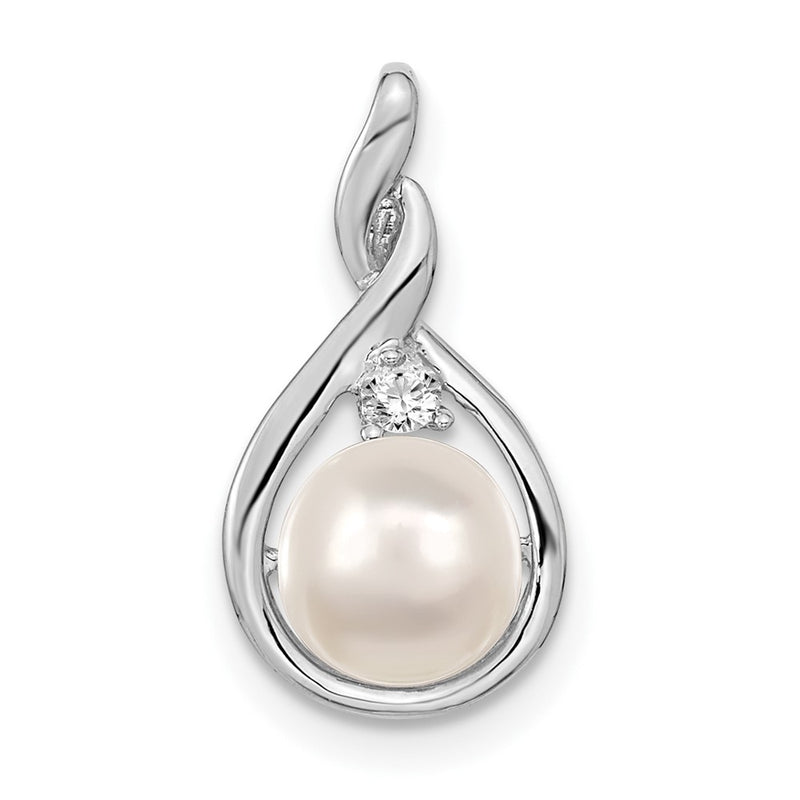 14k White Gold 7-8mm Whtie Round FW Cultured Pearl VS Diamond Pendant