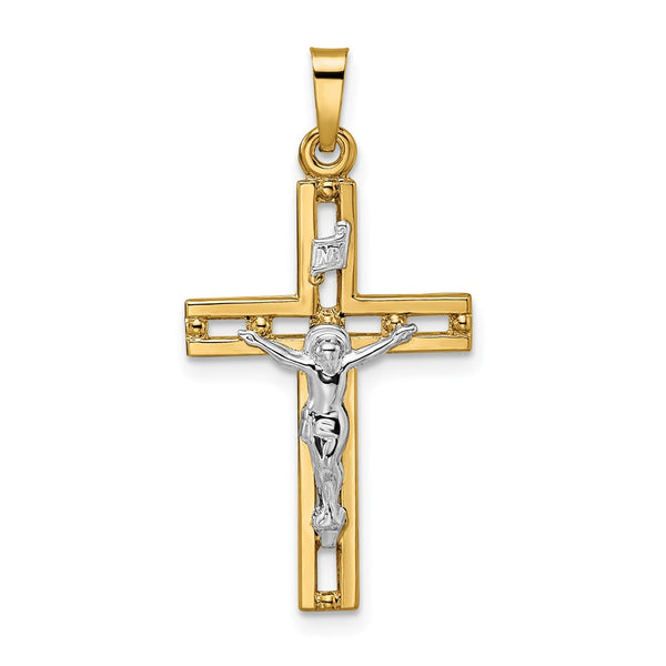 14k Two-tone Polished Solid INRI Crucifix Pendant