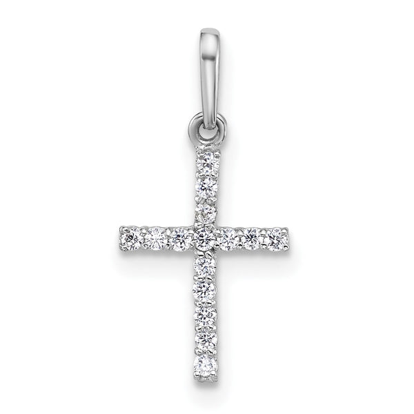 14k White Gold Polished CZ Cross Pendant