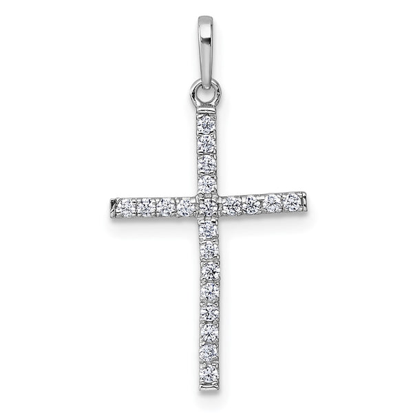14k White Gold Polished CZ Cross Pendant