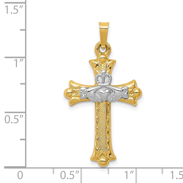14k Two-tone Claddagh Cross Pendant