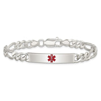 Sterling Silver Polished Medical Figaro Anchor Link ID Bracelet