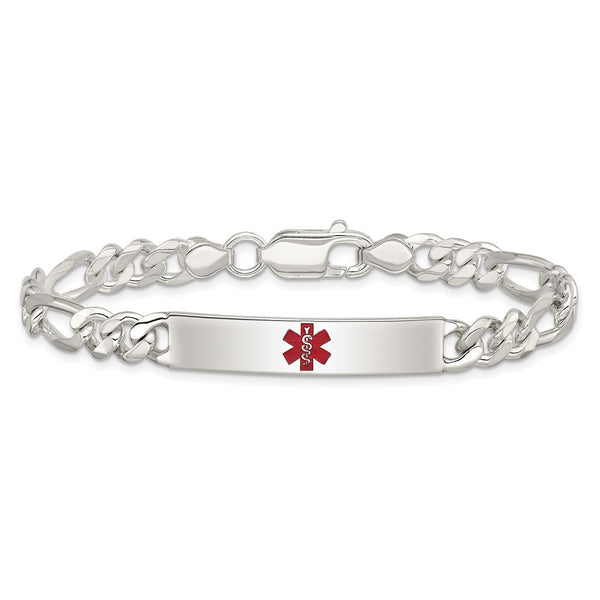 Sterling Silver Polished Medical Figaro Anchor Link ID Bracelet