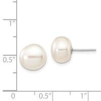14k White Gold 9-10mm White Button FW Cultured Pearl Stud Post Earrings