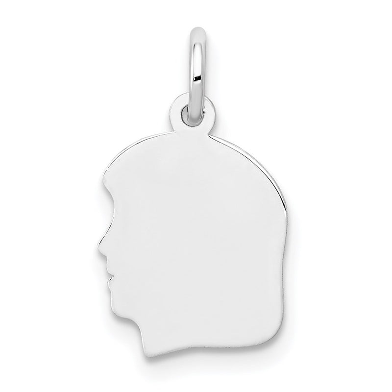 14k White Plain Small.009 Depth Facing Left Engravable Girl Charm