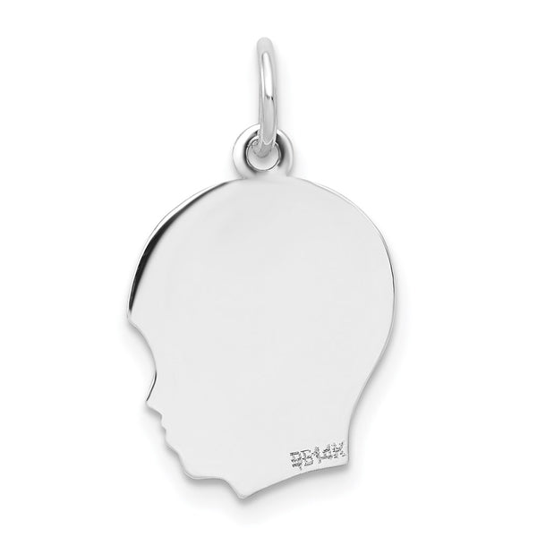 14k White Plain Medium.018 Depth Facing Right Engravable Boy Charm