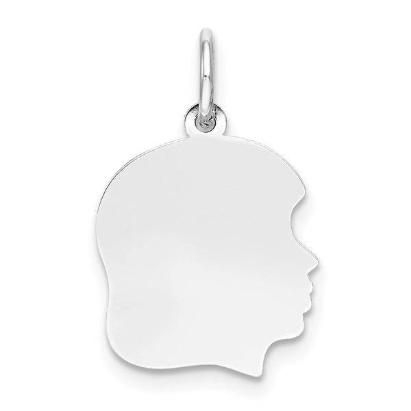 14k White Plain Medium.035 Depth Facing Right Engravable Girl Charm