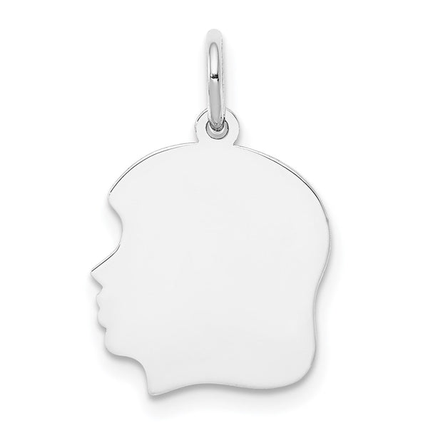 14k White Plain Medium.027 Depth Facing Left Engravable Girl Charm