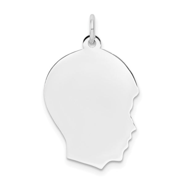 14k White Plain Medium.011 Depth Facing Right Engravable Boy Charm