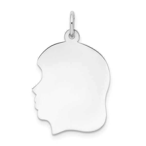14k White Plain Medium.013 Depth Facing Left Engravable Girl Charm