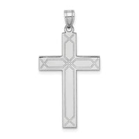 14k White Gold Solid Laser Etched Cross Pendant