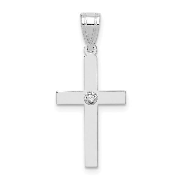 14k White Gold .01ct. Diamond Cross Pendant