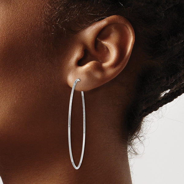 14K White Gold 1.20mm Diamond-cut Endless Hoop Earring