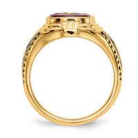 14k Men's Textured w/ Black Enamel & Lab Cr. Ruby Masonic Ring